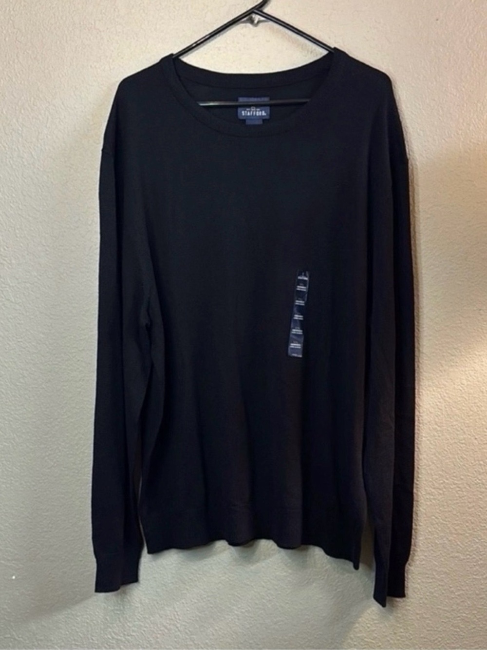 New Stafford Sweater Men’s Black Merino Wool Crew Neck Casual Classic Knit XXL
